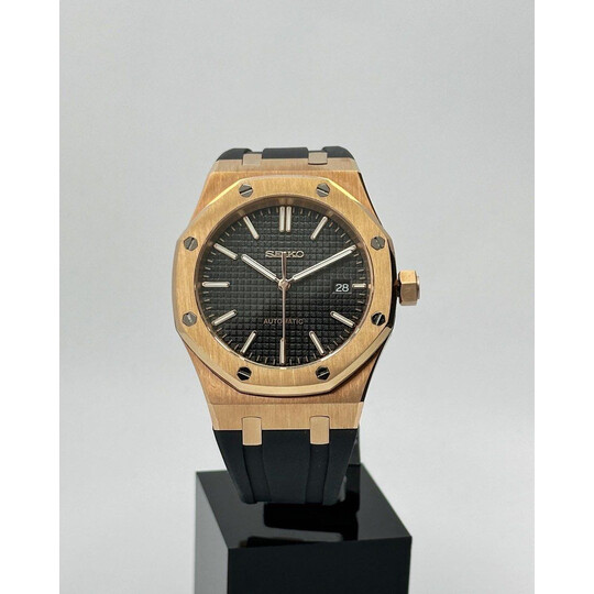 Custom Seiko Mod • Black Rose Gold AP on rubber strap • 41mm